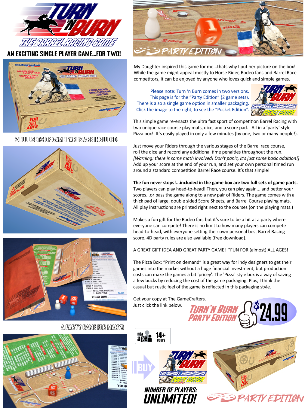 Turn 'n Burn - a Horse  and Barrel Racing themed roll and score Dice game. Party Edition