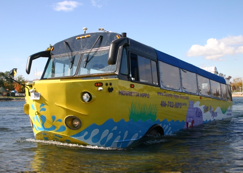 Toronto Hippo Tours Amphibious Bus coming out of Lake Ontario