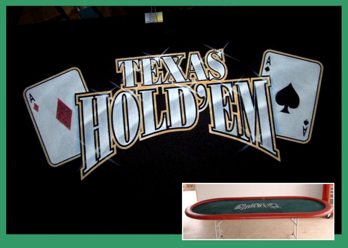 Texas Hold Em Table - finished airbrushed artwork directly on felt table top
